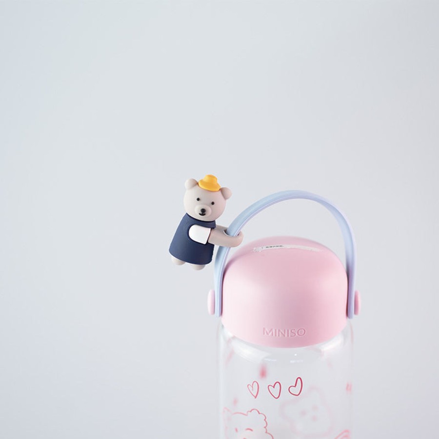 MINISO Borraccia In Vetro Little Bear Rosa (400Ml) | Borse & Zaini